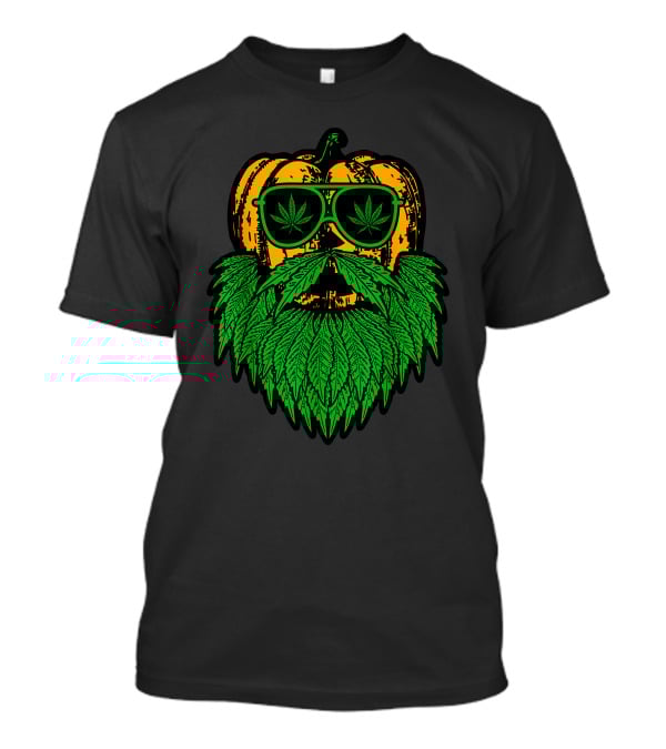 Weed Leaf Bearded Pumpkin With Sunglasses Costume Cool T-Shirt