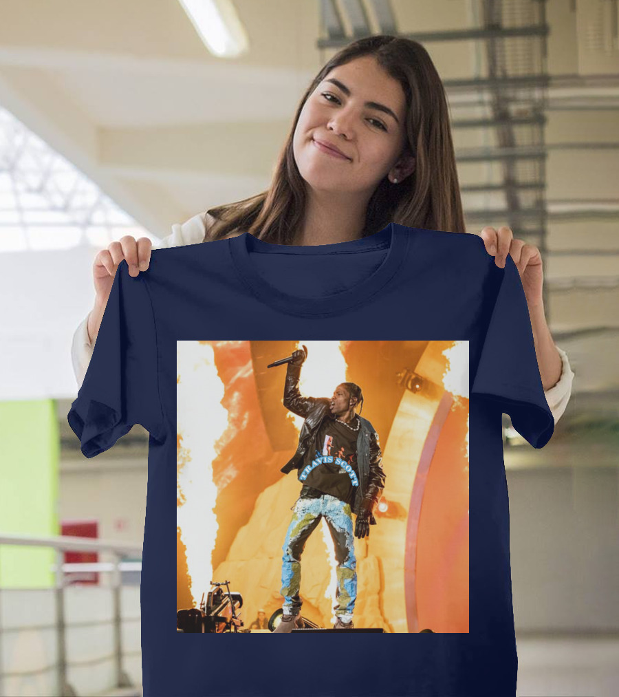 Travis Scott Live Concert Performance with Fire Effects T-Shirt