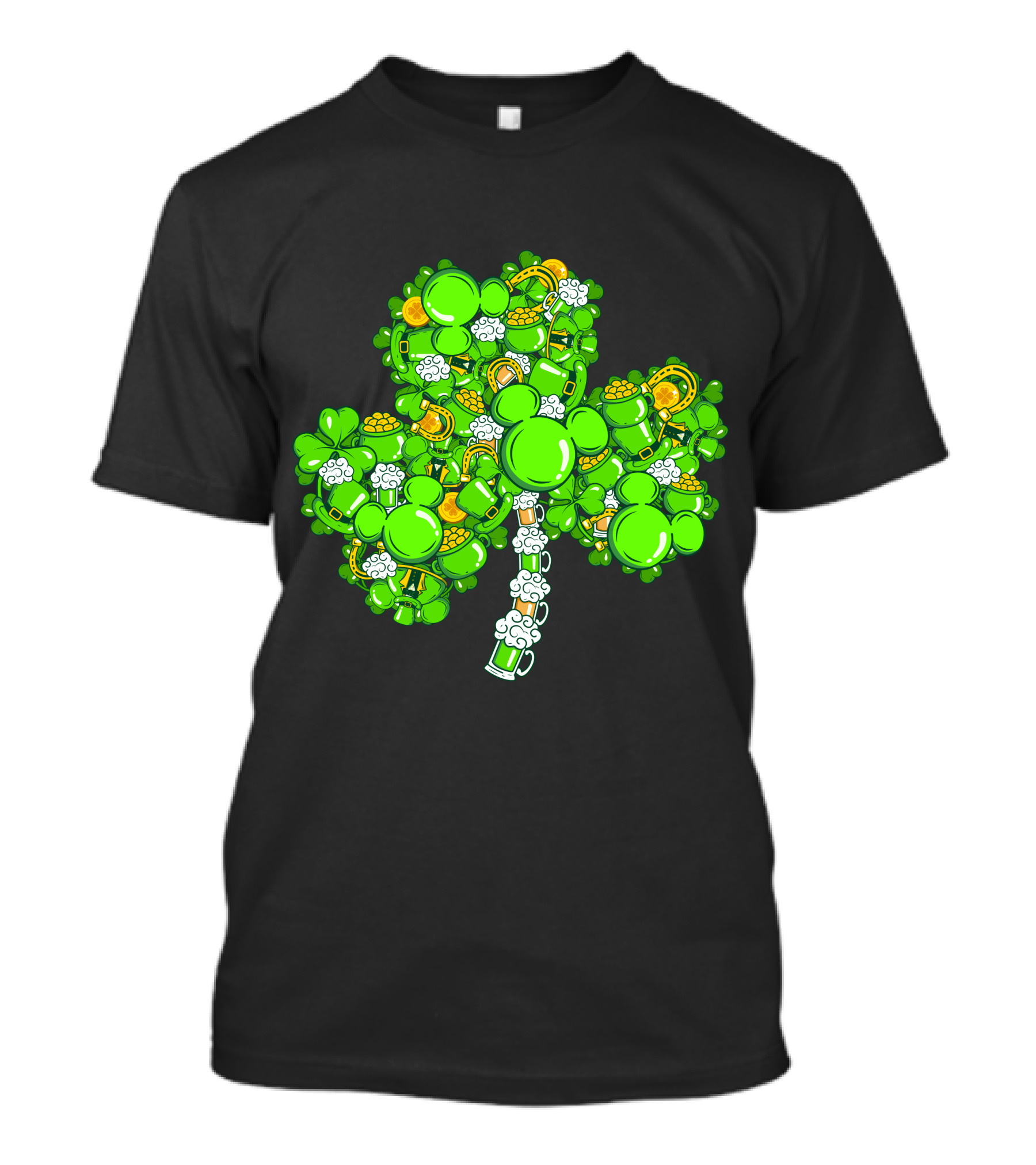 Shamrock Mickey Mouse St. Patrick's Day Beer Mugs And Gold Coins T-Shirt