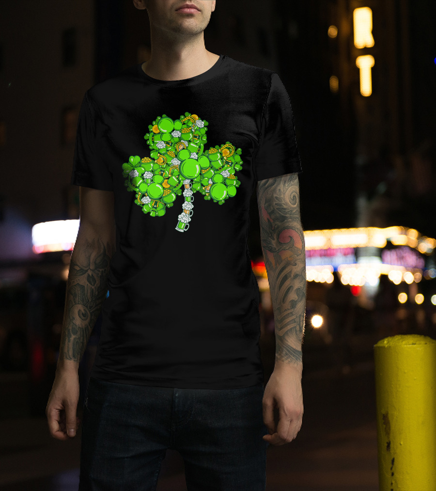 Shamrock Mickey Mouse St. Patrick's Day Beer Mugs And Gold Coins T-Shirt
