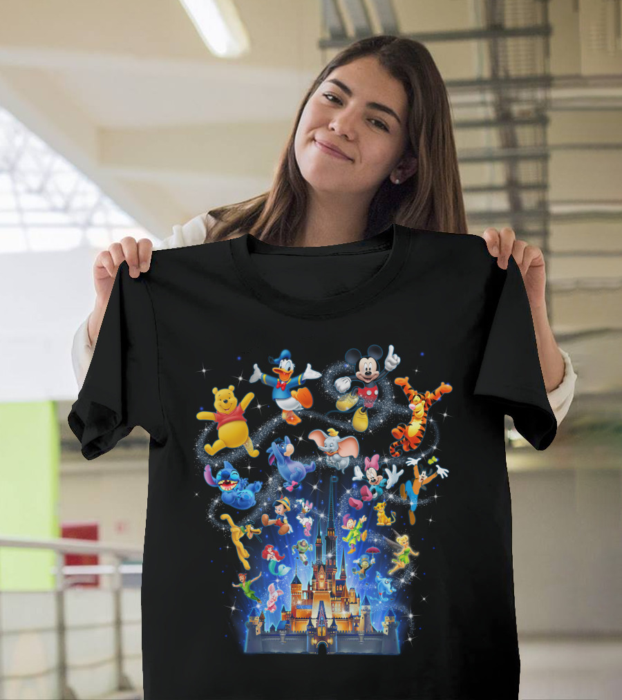 Disney Character Magic Celebration With Mickey, Donald, Pooh, Tigger, And Friends At Iconic Castle T-Shirt