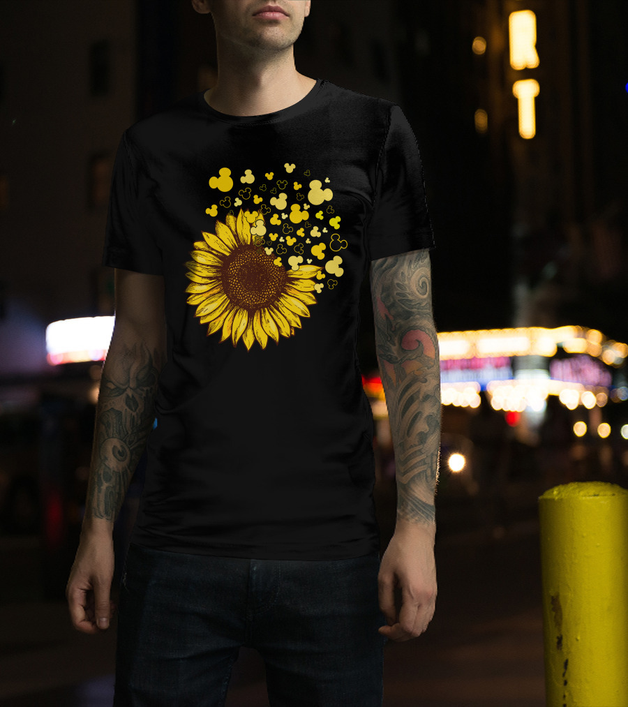 Sunflower With Mickey Mouse Icon Yellow Accents T-Shirt