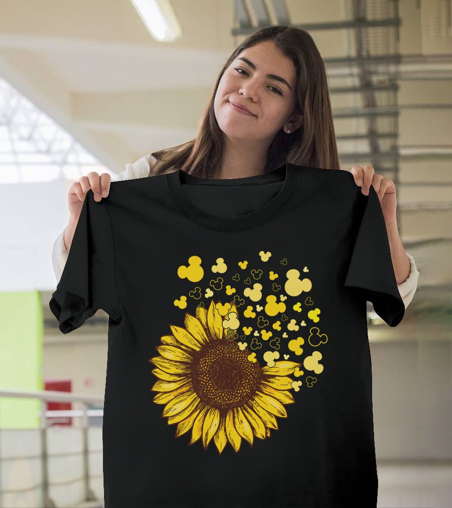 Sunflower With Mickey Mouse Icon Yellow Accents T-Shirt