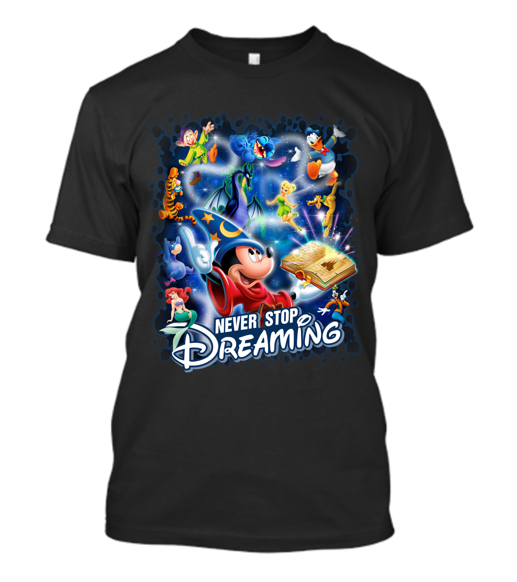 Never Stop Dreaming Disney Characters Magic Book T-Shirt