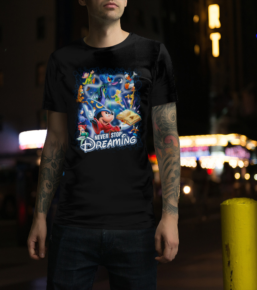Never Stop Dreaming Disney Characters Magic Book T-Shirt