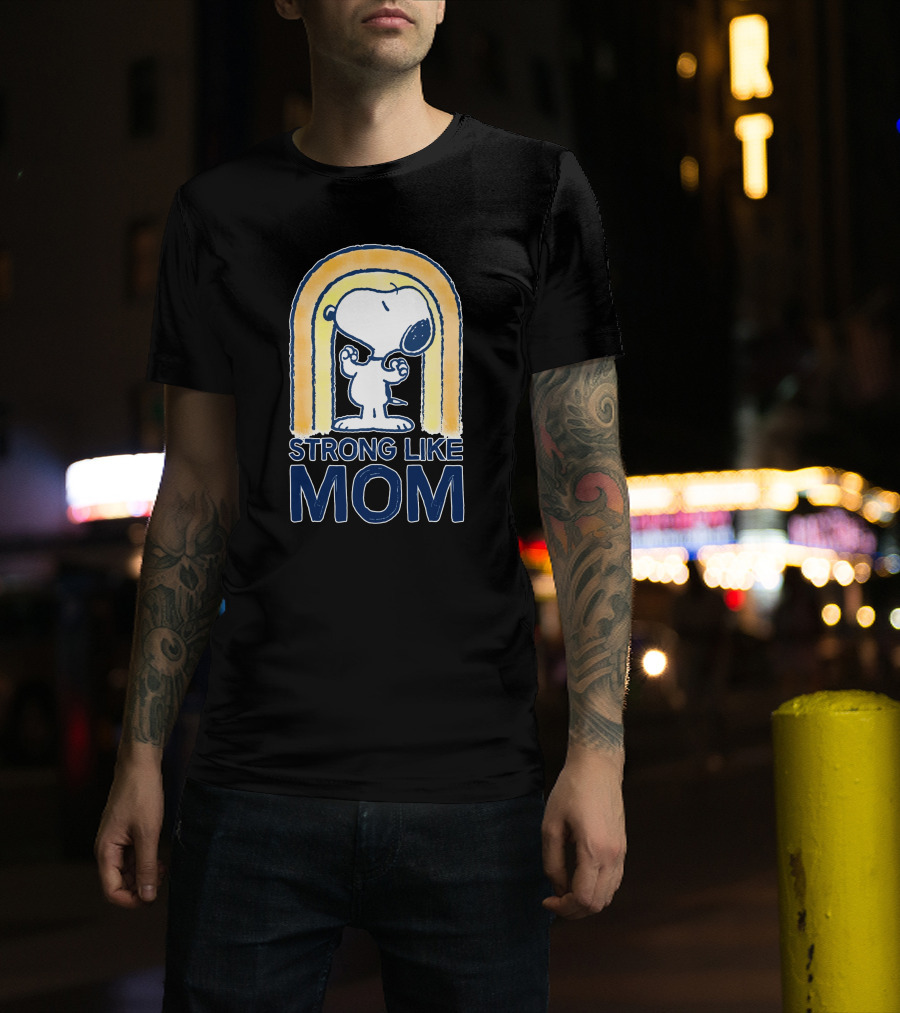 Snoopy Strong Like Mom Retro Rainbow Celebrating Motherhood T-Shirt