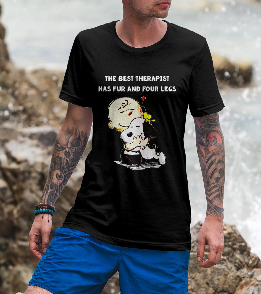 The Best Therapist Has Fur And Four Legs Charlie Brown Snoopy Woodstock Hug T-Shirt