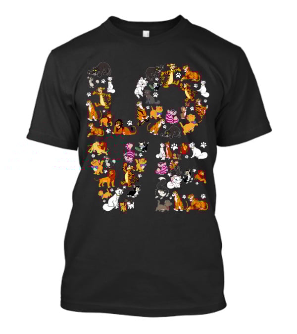 Cat Love Alphabet With Colorful Cartoon Cats And Paw Prints T-Shirt