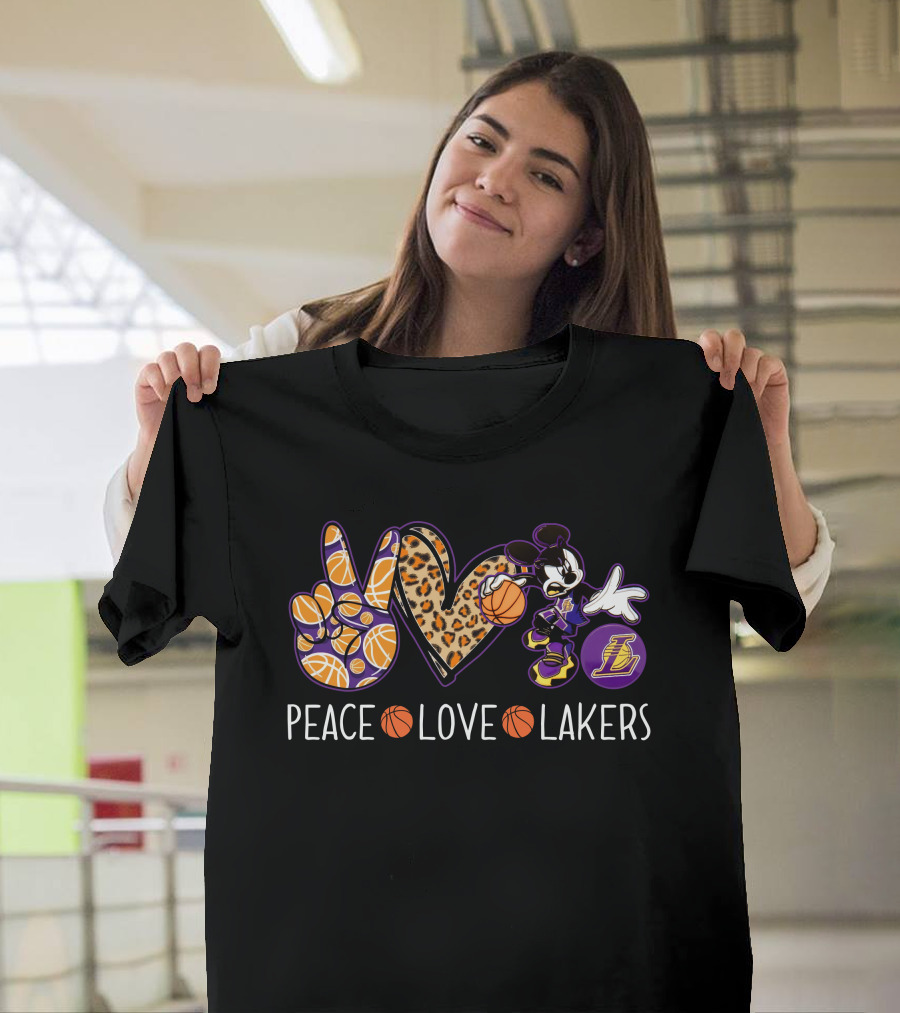 Peace Love Los Angeles Lakers Basketball Mickey T-Shirt