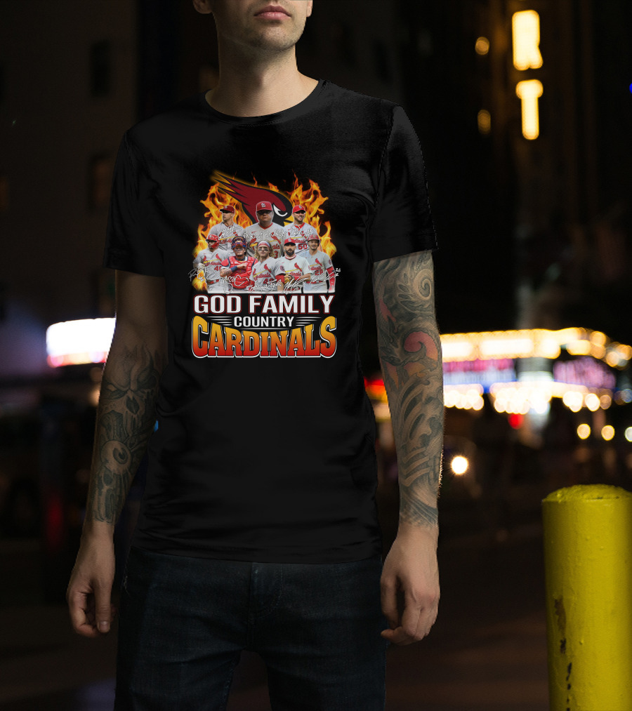 God Family Country Cardinals Baseball Team Fire Background T-Shirt