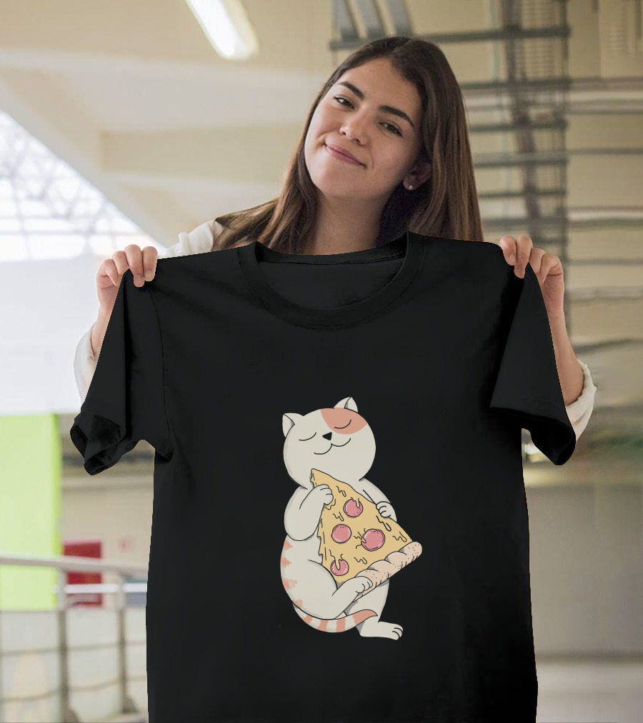 Cat Hugging Pepperoni Pizza Slice T-Shirt