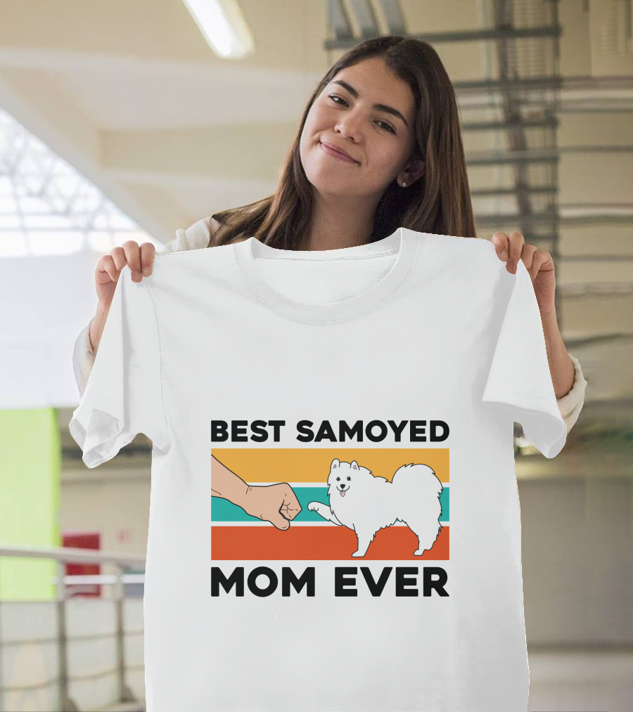 Best Samoyed Mom Ever Fist Bump Vintage Stripes T-Shirt