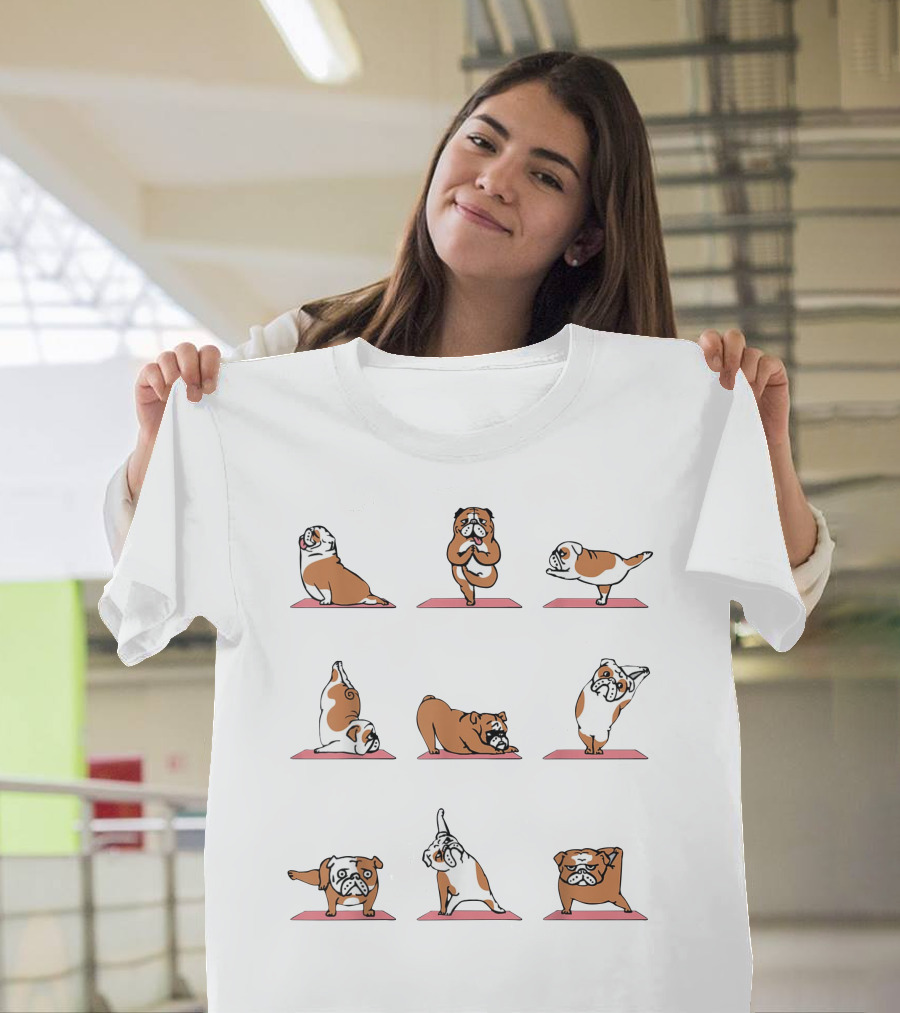Bulldog Yoga Poses on Red Mats T-Shirt
