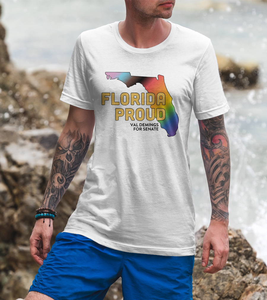 Florida Proud Rainbow Map Val Demings For Senate T-Shirt