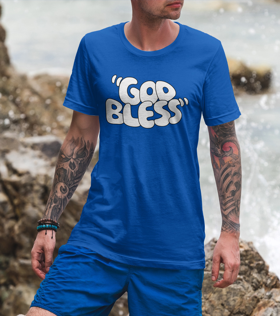 God Bless Text In Bubble Letters T-Shirt