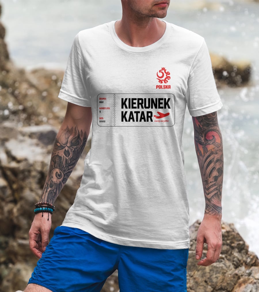 Kierunek Katar Polska 21/11/22 Lot Numer 9 Łączy Nas Piłka Bramka MŚ22 T-Shirt