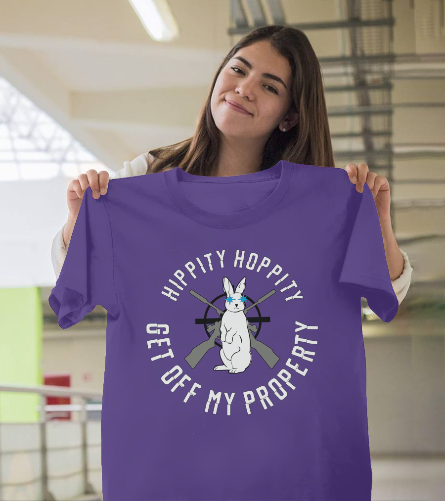 Hippity Hoppity Get Off My Property Rabbit With Crossed Rifles T-Shirt