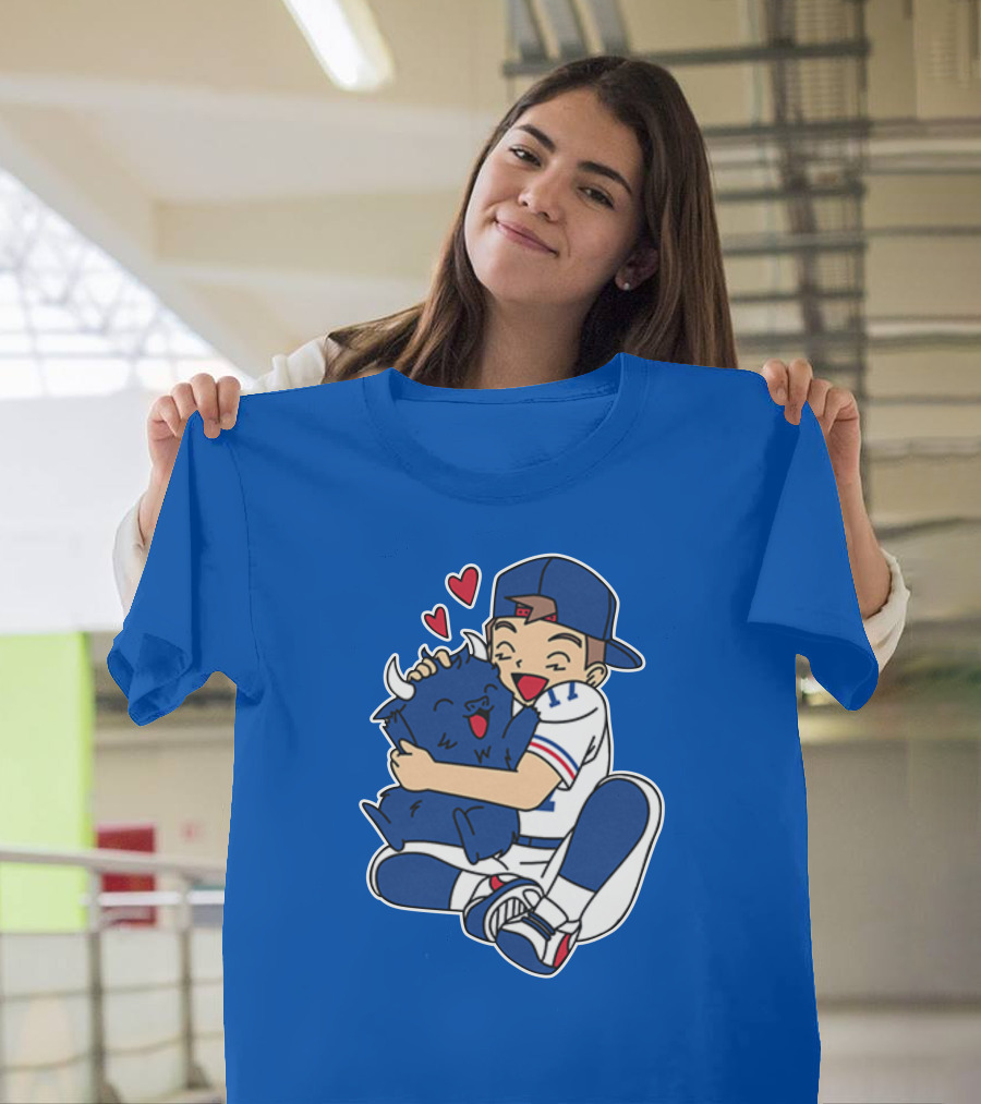 Gotta Throw 'Em All Cute Buffalo Hugging Sports Fan With Hearts T-Shirt