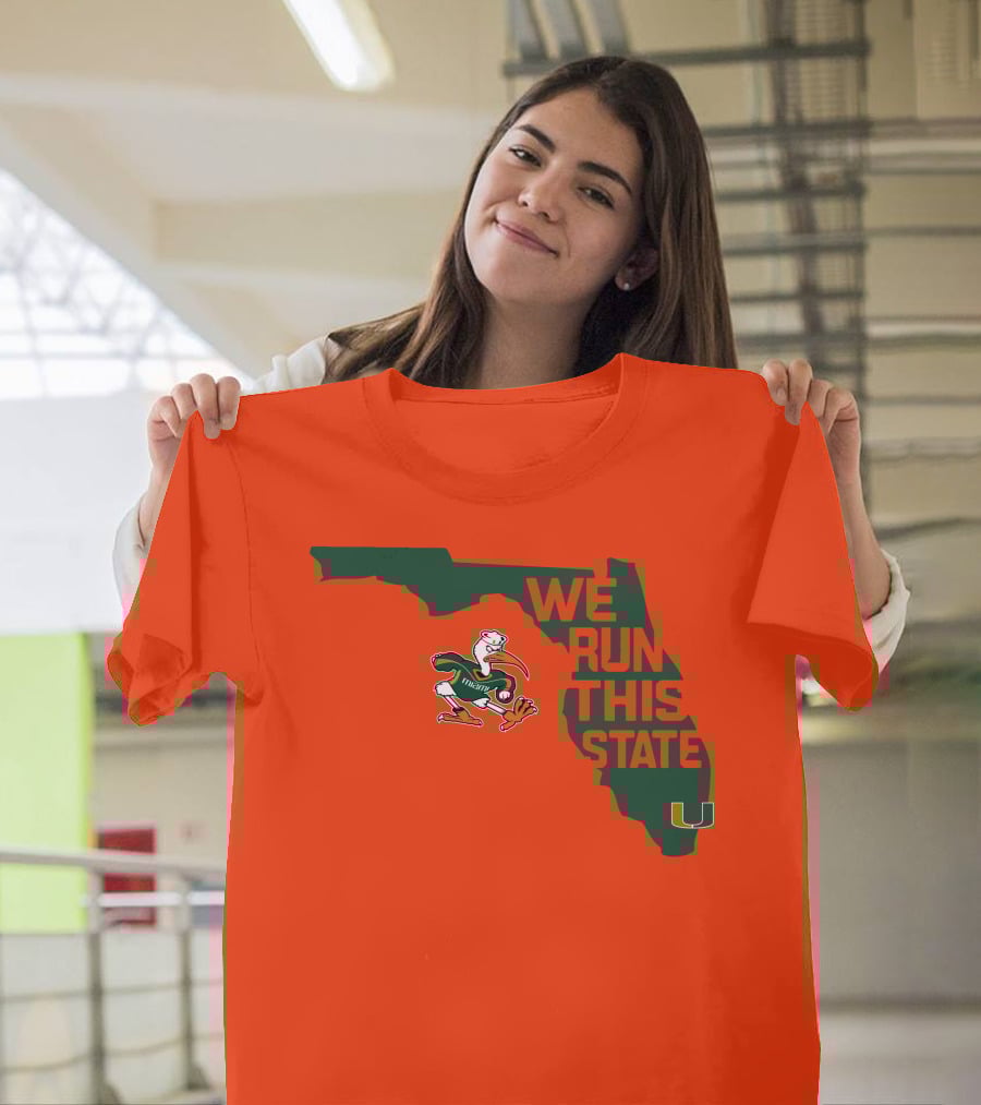 We Run This State Miami Hurricanes Florida Map Vector T-Shirt