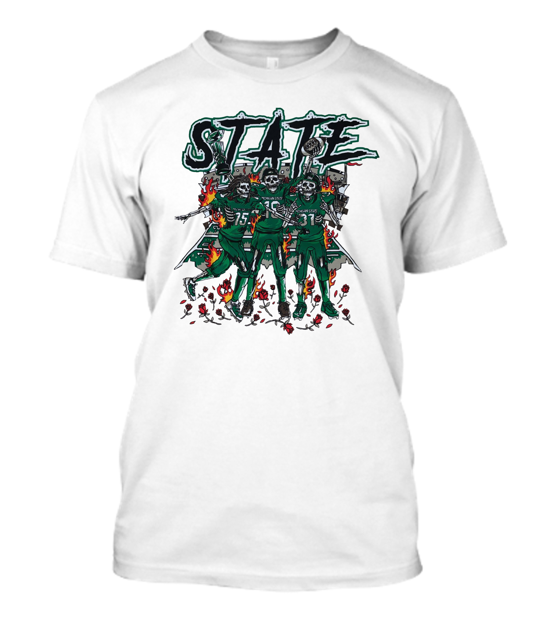 Sana Detroit Michigan State Football Skeletons In Flames T-Shirt