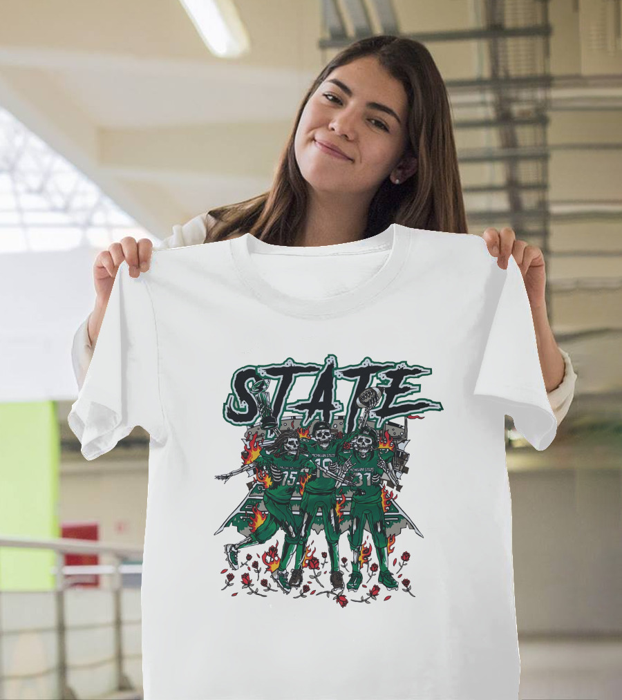 Sana Detroit Michigan State Football Skeletons In Flames T-Shirt