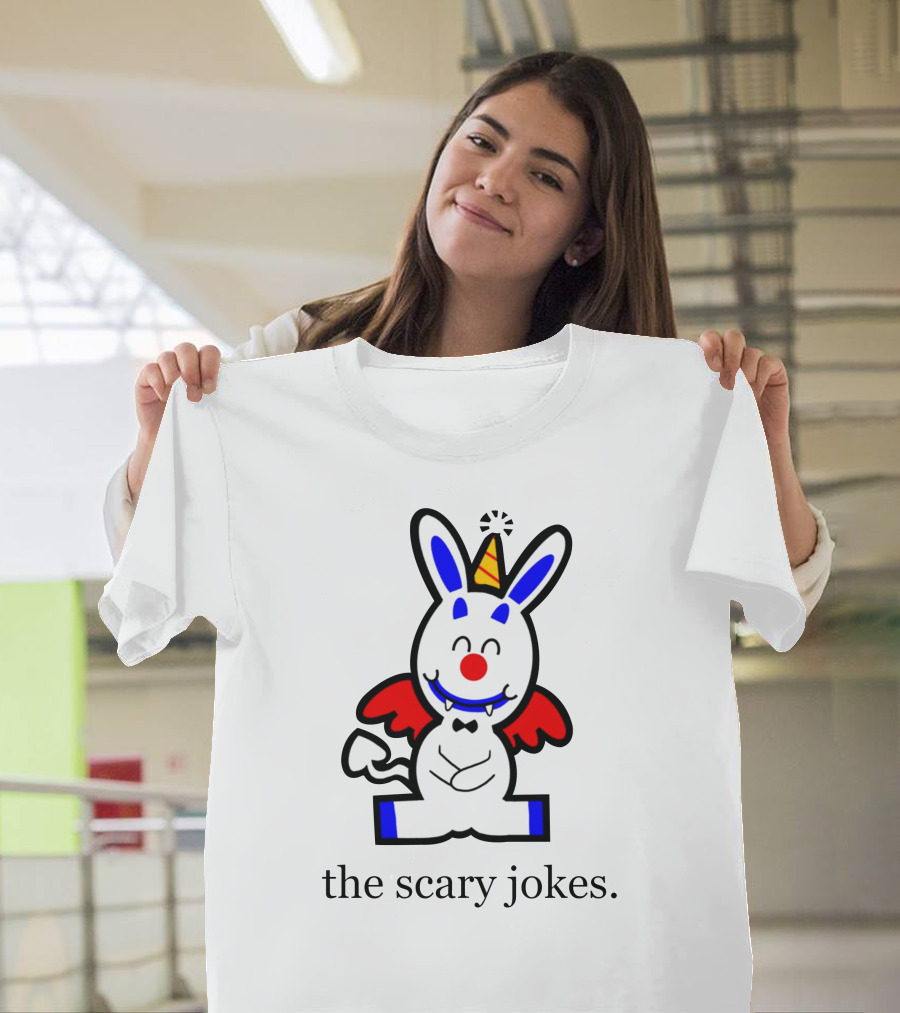 The Scary Jokes Cartoon Bunny with Party Hat and Red Wings T-Shirt
