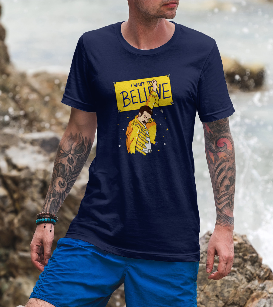 Teefury Store I Want To Believe Freddie Mercury Optimistic Coach T-Shirt