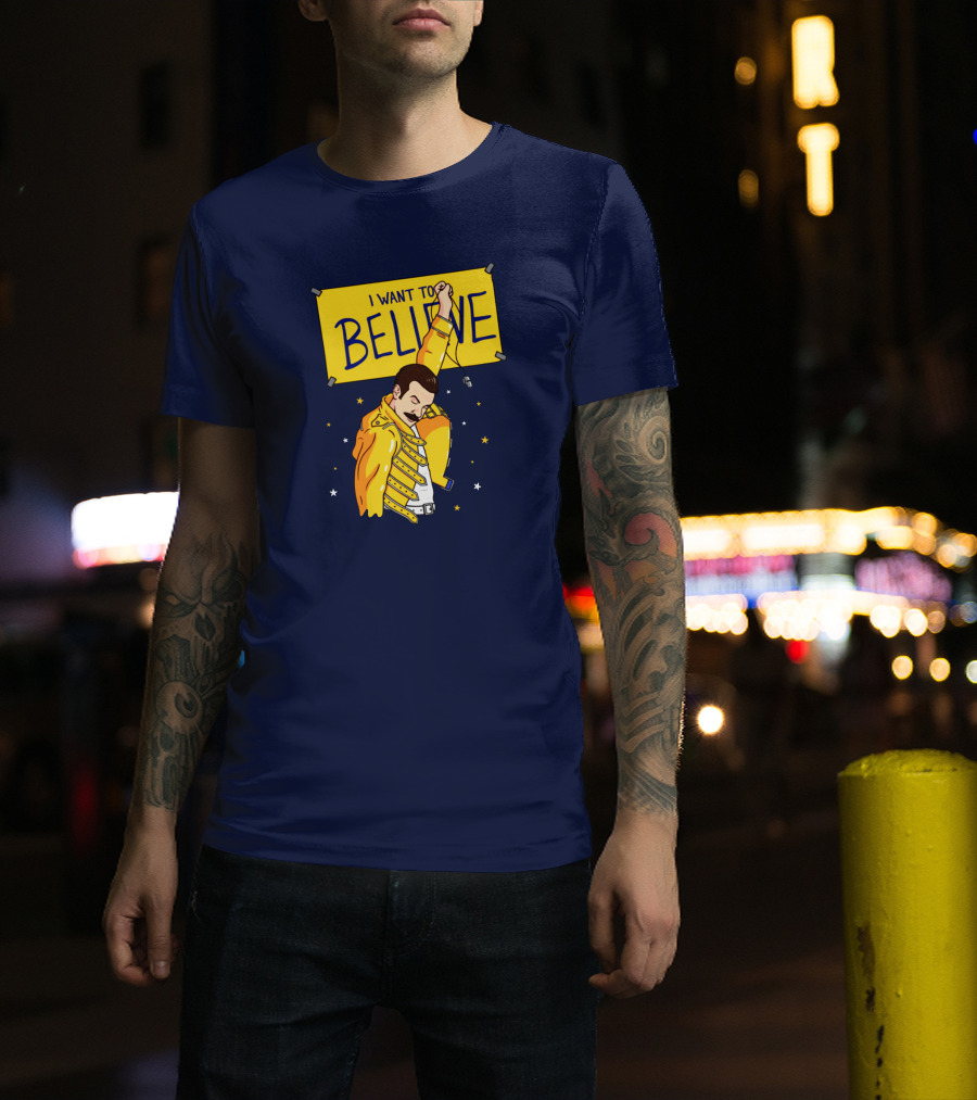 Teefury Store I Want To Believe Freddie Mercury Optimistic Coach T-Shirt