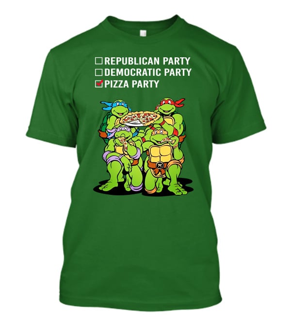 Pizza Party Checkmark With Four Ninja Turtles Carrying Pizza Under Republican Party Democratic Party Options T-Shirt