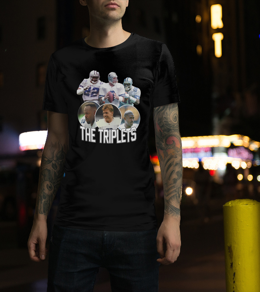 Dak Prescott The Triplets Emmitt Smith Troy Aikman Michael Irvin Dallas Cowboys Legends T-Shirt