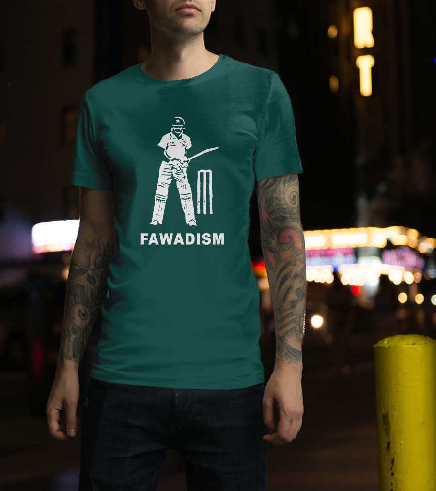 Cricketer Fawadism With Batting Icon And Star Cap T-Shirt