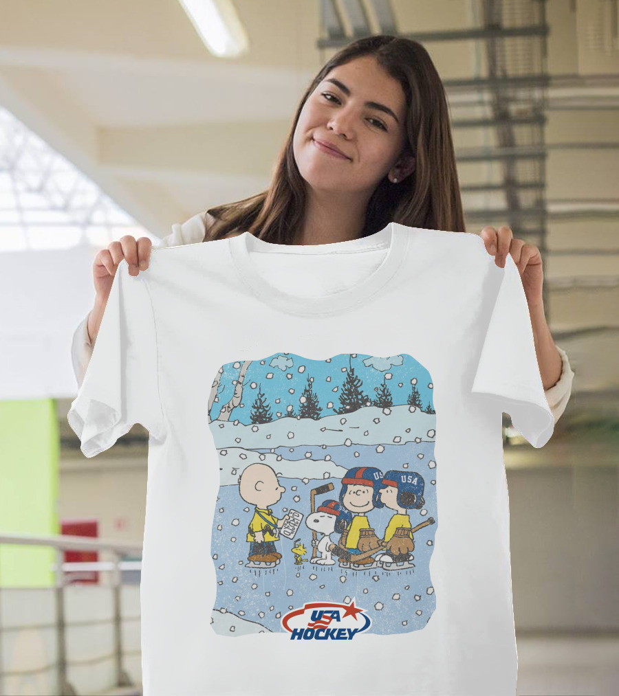 Nola Foxhky Streaker Sports X Peanuts USA Hockey Charlie Brown and Friends Ice Skating T-Shirt