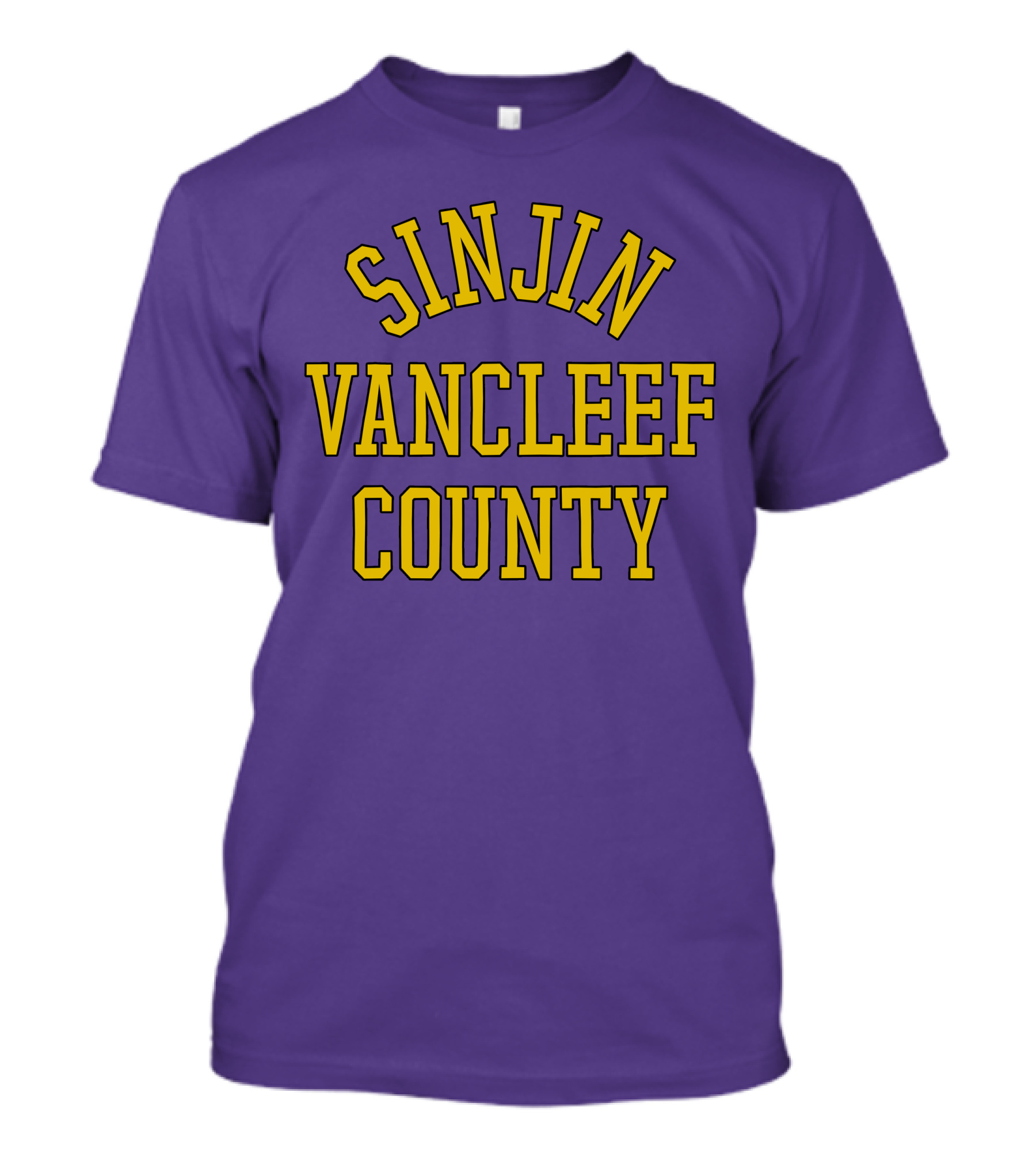 Sinjin Drowning Merch Sinjin Vancleef County Arch Style Purple Gold Lettering T-Shirt