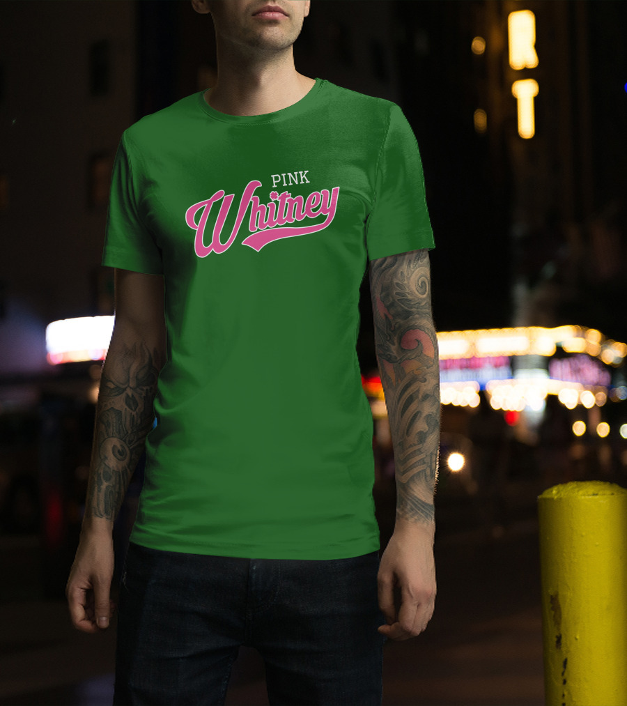 Pink Whitney Retro Bold Script Green Background T-Shirt