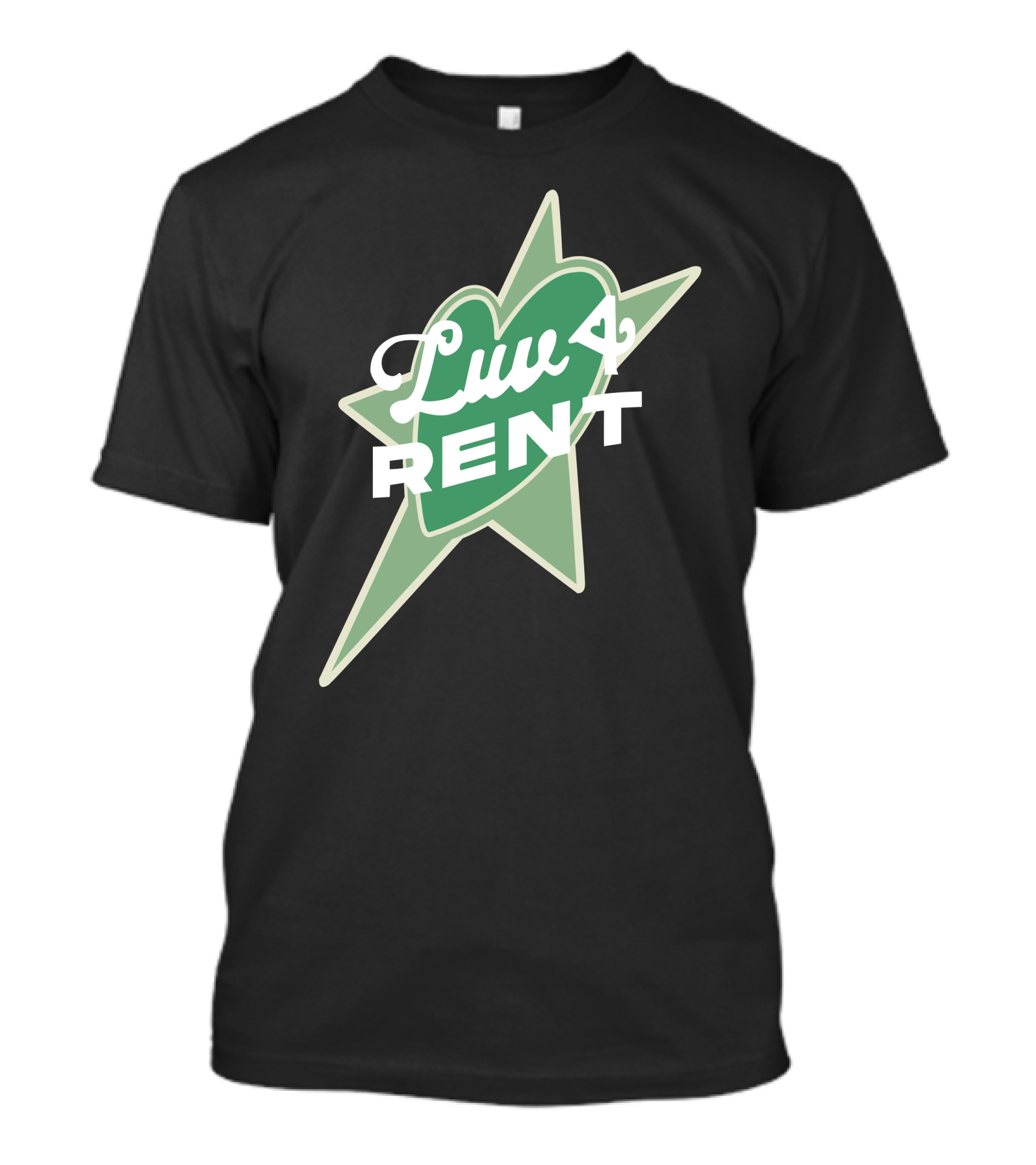 Luv 4 Rent Green Heart With Starburst Background T-Shirt