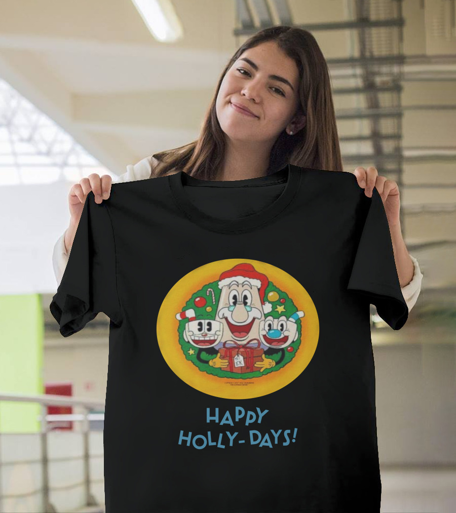 Happy Holly-Days Christmas Santa Cuphead And Mugman T-Shirt