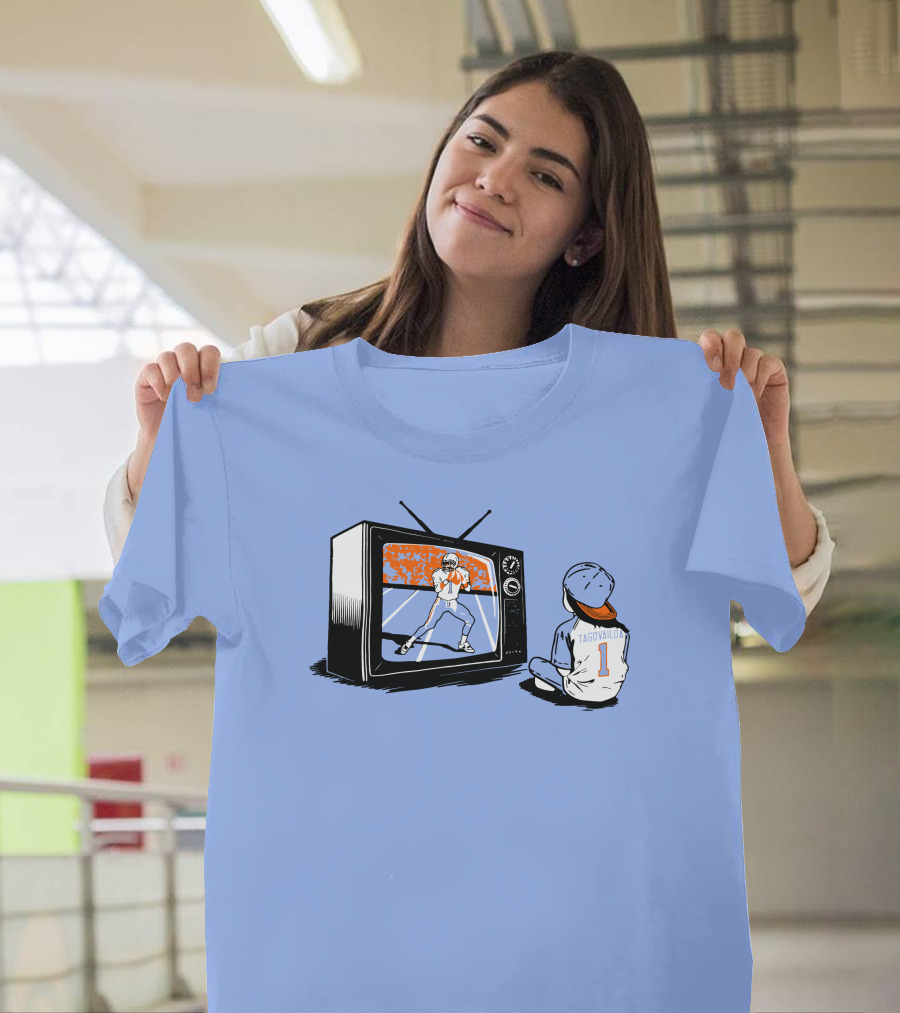Vibz Idols Tagovailoa Football Fan Watching Retro TV T-Shirt