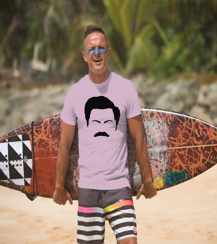 Ron Swanson Mustache Face Silhouette Parks And Recreation T-Shirt