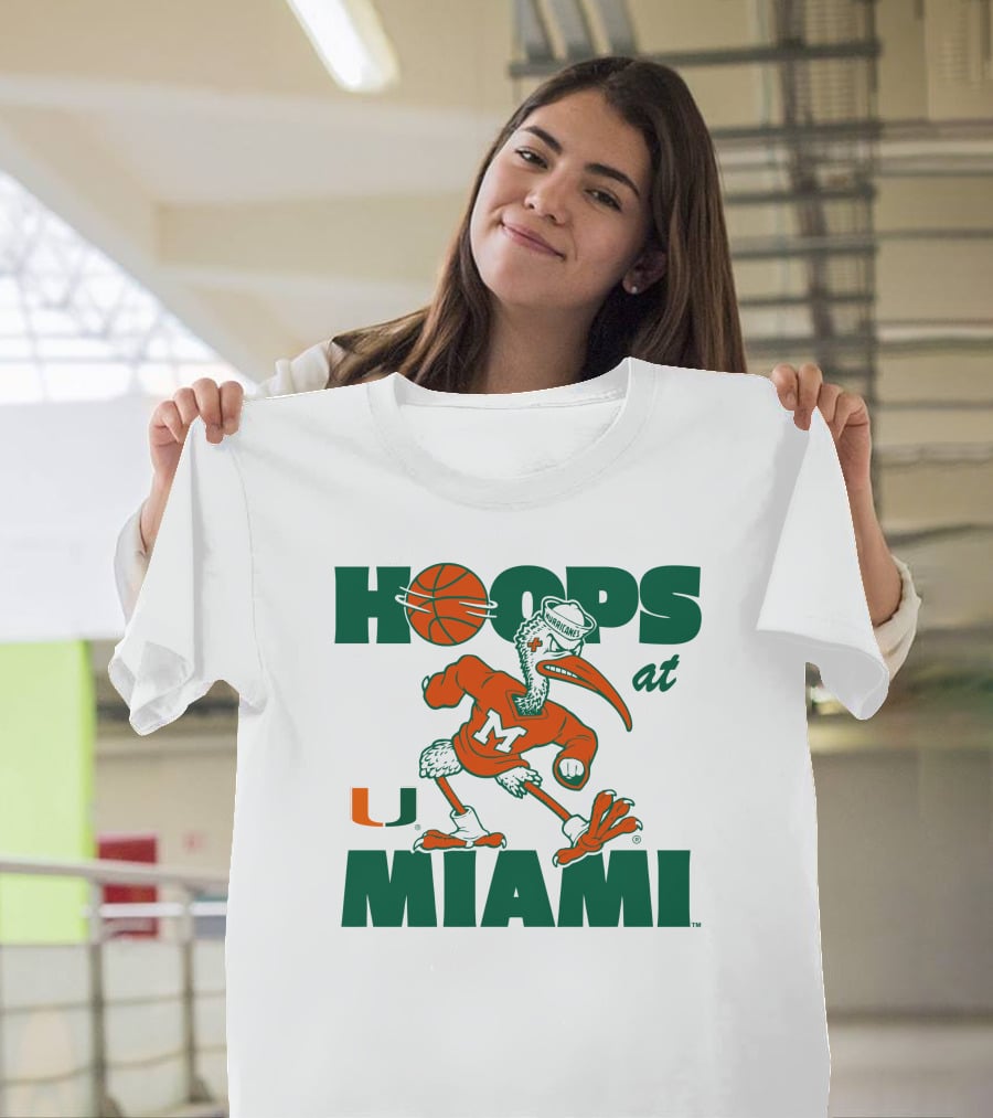 Hoops At Miami Hurricanes Basketball U Miami Bird Mascot T-Shirt