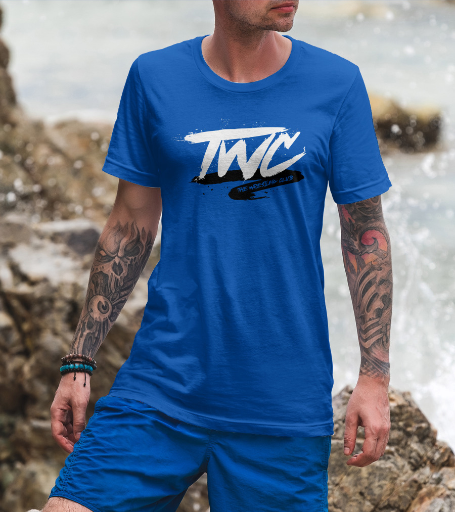 TWC The Wrestling Club Bold Brushstroke Logo On Blue T-Shirt