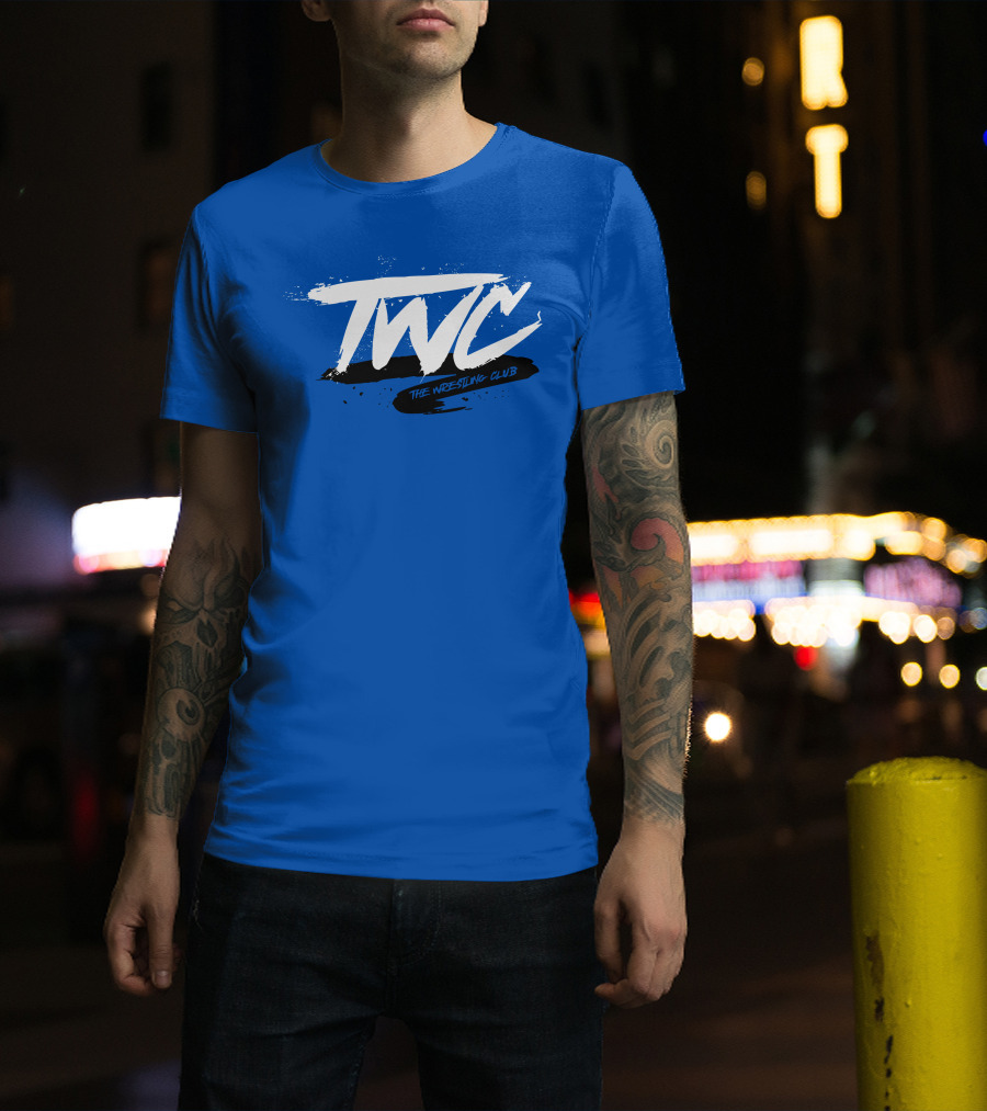 TWC The Wrestling Club Bold Brushstroke Logo On Blue T-Shirt