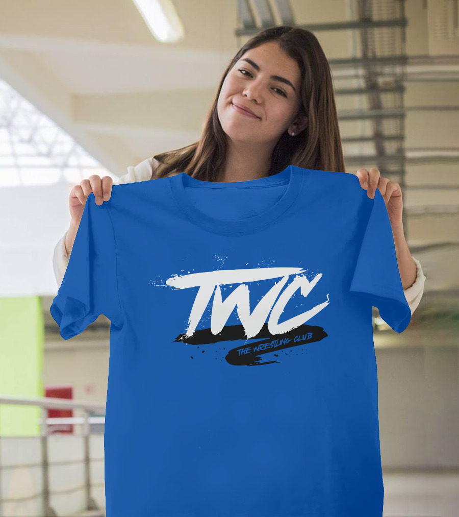 TWC The Wrestling Club Bold Brushstroke Logo on Blue T-Shirt