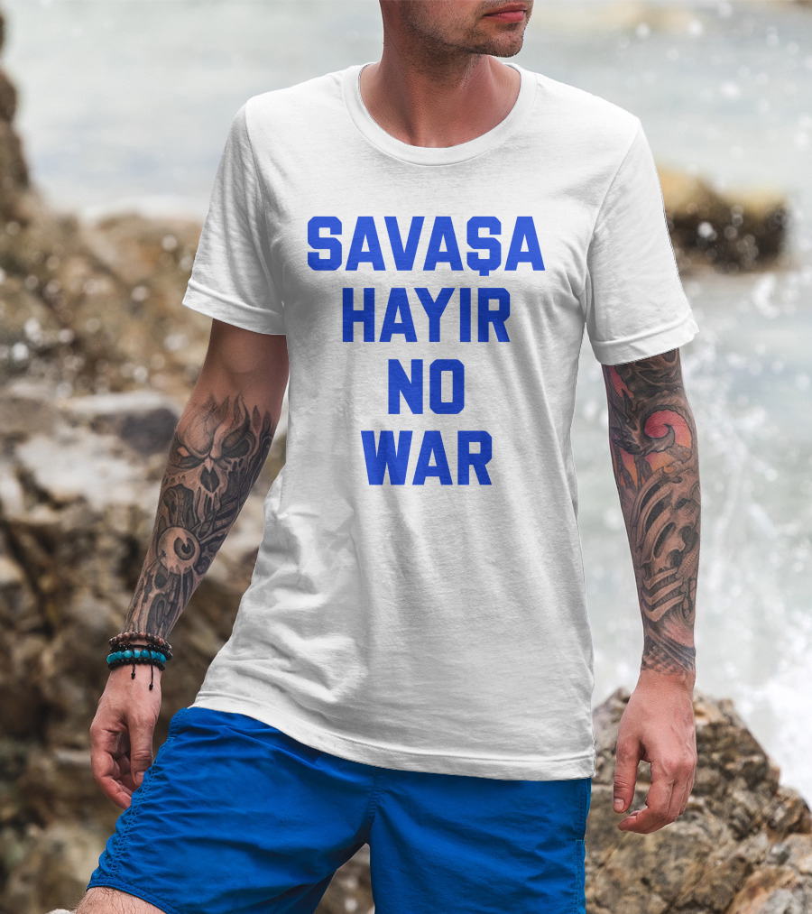 Savaşa Hayır No War Blue Text T-Shirt
