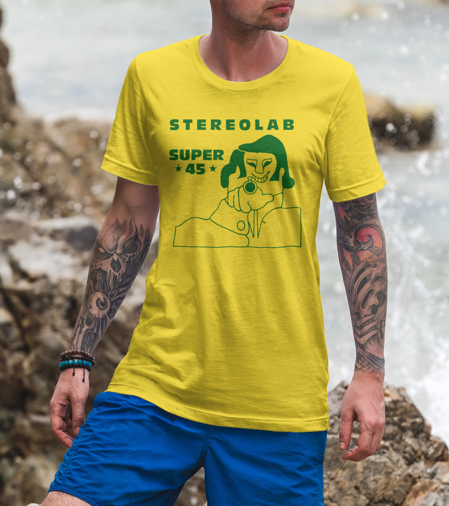 Stereolab Super 45 Abstract Green Figure With Stars T-Shirt