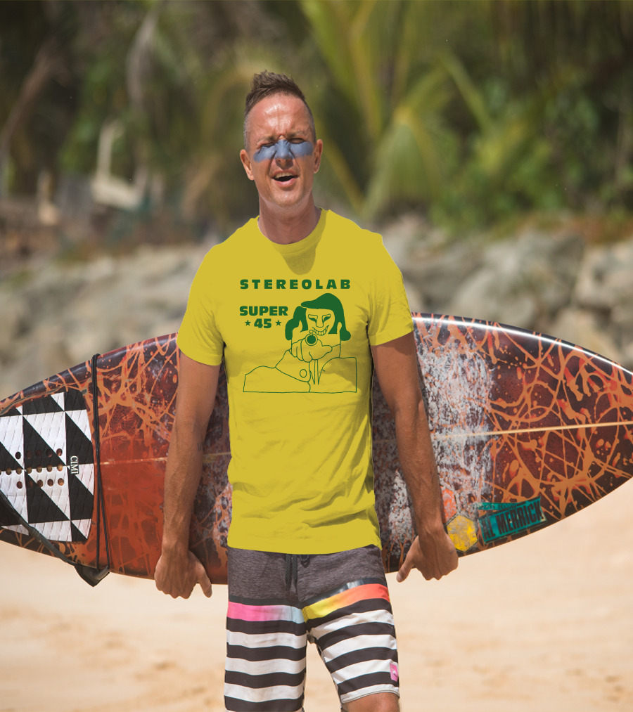 Stereolab Super 45 Abstract Green Figure With Stars T-Shirt