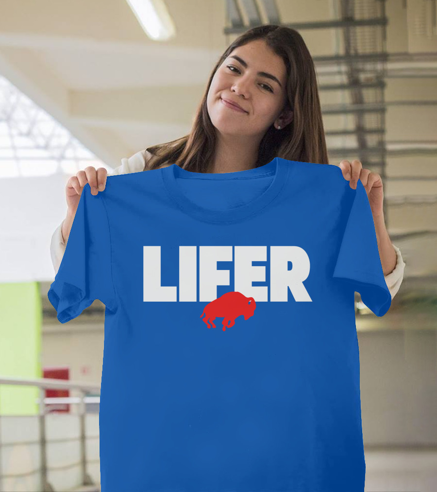 Lifer Buffalo Silhouette Blue Background T-Shirt