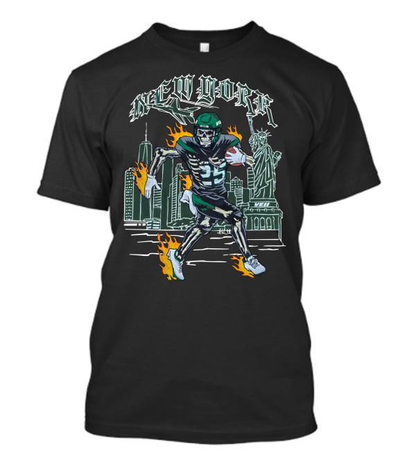 Veiiapparel New York Veii Ty Johnson Jetpack Mike White Statue Of Liberty Football Skyline Flames T-Shirt