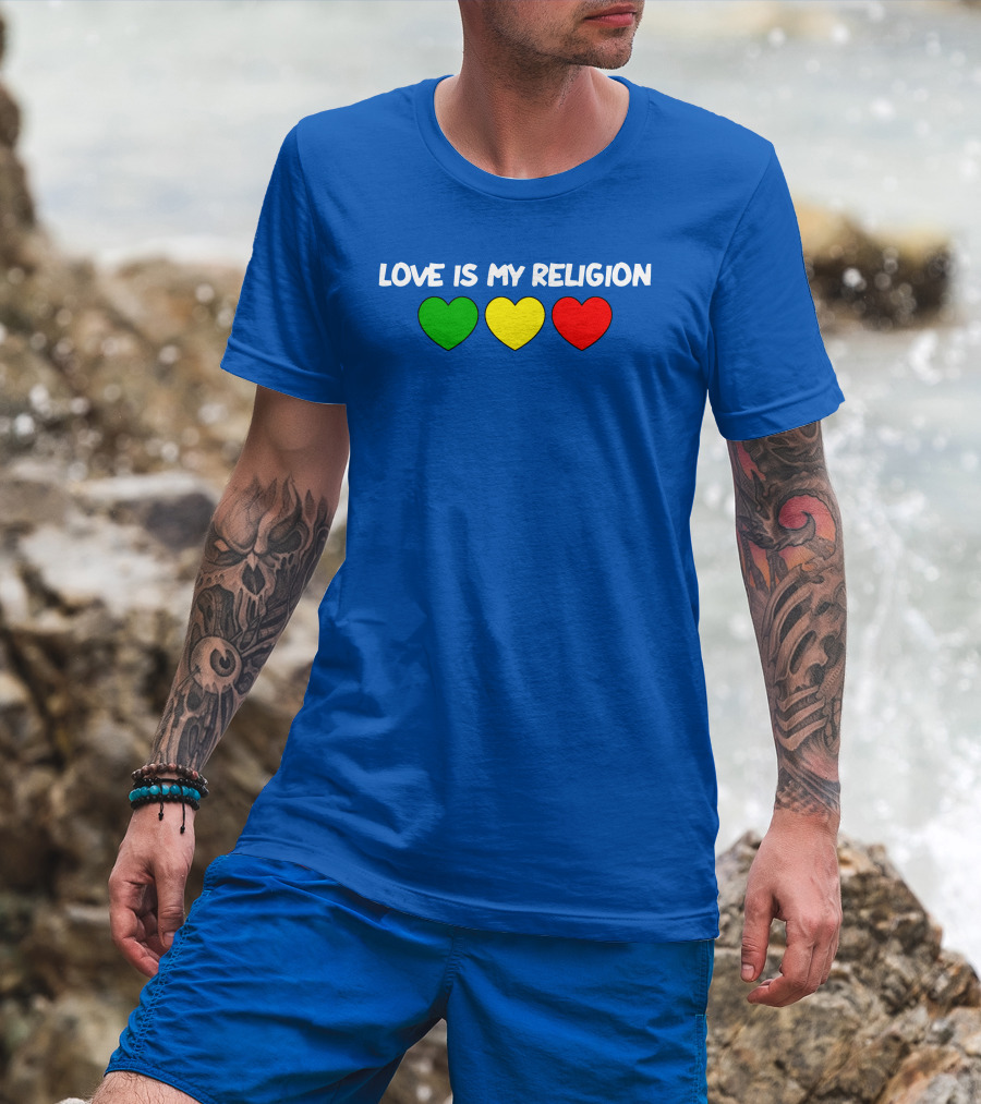 Ziggy Marley Love Is My Religion Green Yellow Red Hearts T-Shirt
