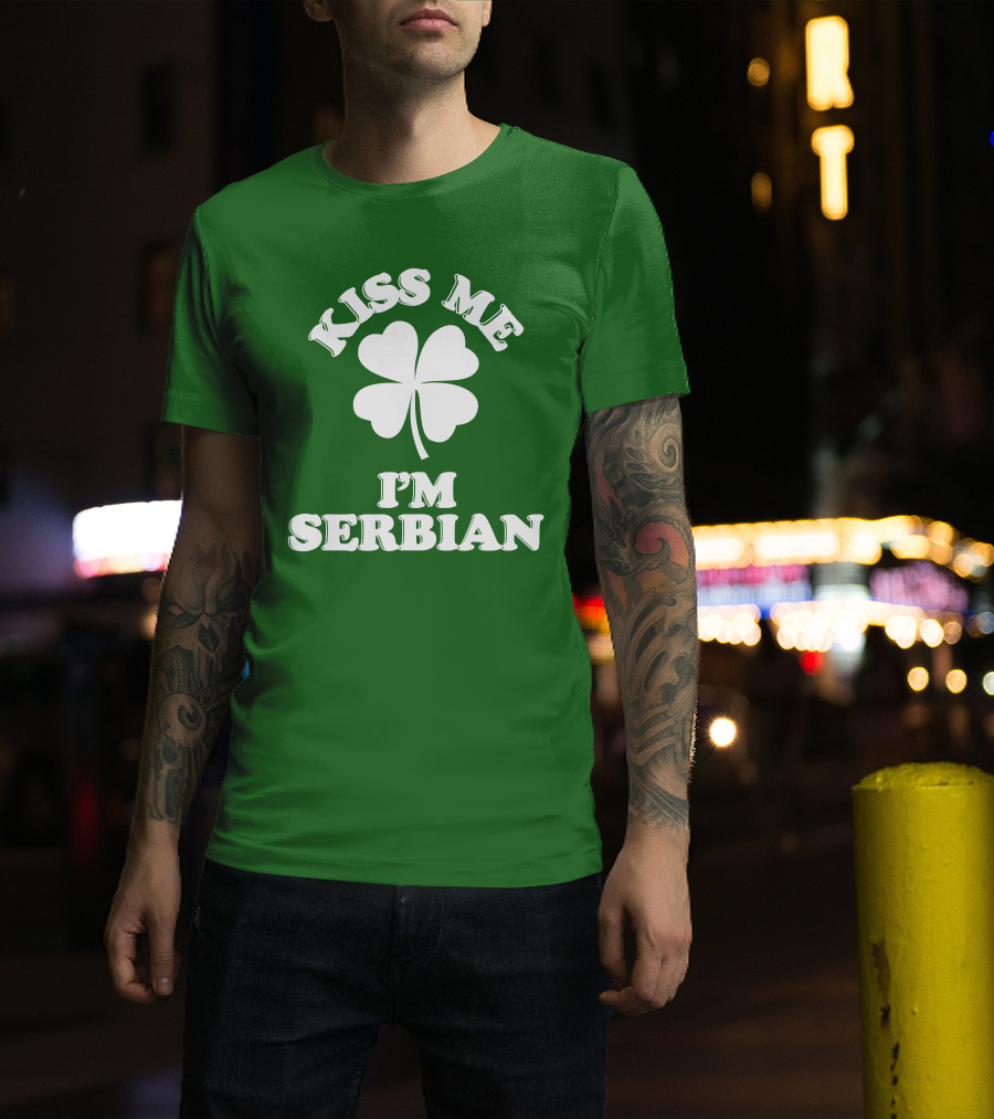 Kiss Me I’m Serbian Four-Leaf Clover St. Patrick’s Day T-Shirt