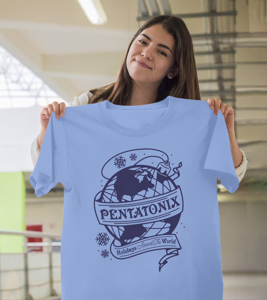 Pentatonix Holidays Around The World Globe And Snowflakes T-Shirt